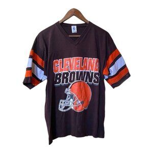 Vintage 80s Cleveland Browns NFL Football Helmet T Shirt Orange Brown Size XL